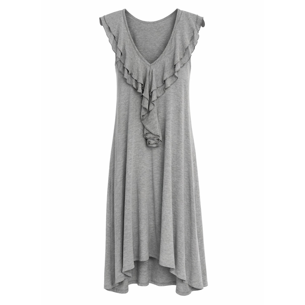 LA Made Gray Ruffle Knit Dress Size M Coastal Quiet Luxury Made USA - Picture 2 of 6